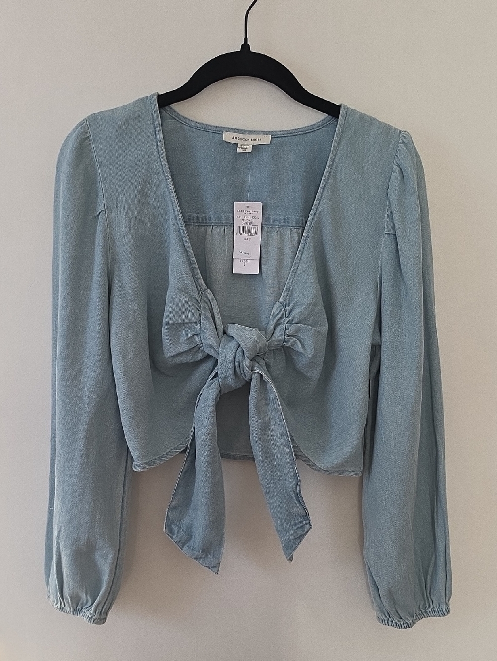 American Eagle Outfitters Light Blue Tie-Front Crop Top Small